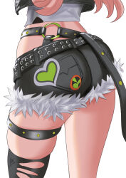  absurdres ass ass_focus black_shorts female fur_trim highres kein_hasegawa lower_body nicole_demara pink_hair shorts simple_background solo standing thighs white_background zenless_zone_zero 