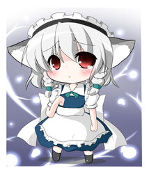  animal_ears bad_id bad_pixiv_id braid chibi dog_ears female grey_hair inu_sakuya_(nejikirio) izayoi_sakuya red_eyes rensei short_hair solo tears touhou twin_braids 