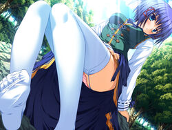  aona_masao blue_eyes blue_hair engage_links feet female foot_focus forest garter_straps helen_(engage_links) nature nimura_yuuji no_shoes panties short_hair soles solo thighhighs underwear 