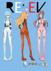  3girls adjusting_eyewear angel_(evangelion) arael arm_behind_back ass ayanami_rei blue_background blue_eyes blue_hair bodysuit breasts evangelion:_2.0_you_can_(not)_advance from_behind full_body glasses gloves grey_hair grin hairband hand_on_own_arm headgear holding_own_arm long_hair long_legs looking_at_viewer looking_back low_twintails makinami_mari_illustrious medium_breasts multiple_girls neon_genesis_evangelion orange_hair parted_bangs photoshop_(medium) pilot_suit pink_bodysuit plugsuit profile rebuild_of_evangelion red-framed_eyewear red_bodysuit red_eyes sachiel_(evangelion) sahaquiel_(evangelion) short_hair simple_background skinny smile souryuu_asuka_langley standing tansuke turtleneck twintails white_bodysuit zeruel_(evangelion) 