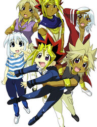  2go1go 6+boys atem azuma_kiyohiko_(style) azumanga_daiou bad_id bad_pixiv_id bakura_ryou dyed_bangs everyone eye_of_horus male_focus marik_ishtar multiple_boys muto_yugi parody photoshop_(medium) style_parody tan touzokuou_bakura yami_marik yu-gi-oh! yu-gi-oh!_duel_monsters 