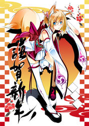  adapted_uniform animal_ears bad_id bad_pixiv_id blue_eyes blush calligraphy_brush detached_sleeves female fox_ears fox_girl fox_tail full_body giant_brush happy_new_year japanese_clothes looking_at_viewer miko okobo original oversized_object paintbrush photoshop_(medium) sandals shirokitsune shiroro short_hair solo tail thighhighs white_thighhighs 