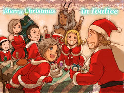  3girls 4boys :d ashelia_b&#039;nargin_dalmasca bad_id bad_pixiv_id balthier basch_fon_ronsenburg black_hair blonde_hair blue_eyes brown_hair christmas christmas_tree drink elbow_gloves final_fantasy final_fantasy_xii food fran_(ff12) gift gloves grey_hair hat kei_sakura larsa_ferrinas_solidor multiple_boys multiple_girls open_mouth penelo photoshop_(medium) red_eyes sack santa_costume santa_hat smile turkey_(food) vaan_(ff12) viera 