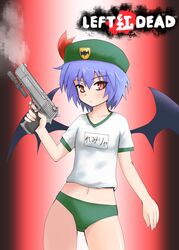  bad_id bad_pixiv_id bill_(left_4_dead) bill_(left_4_dead)_(cosplay) buruma cosplay female gun hat left_4_dead red_eyes remilia_scarlet solo sumapan touhou weapon wings 