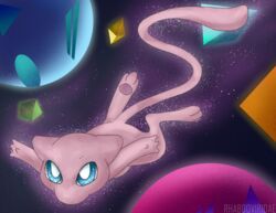  absurd_res ambiguous_gender blue_eyes conditional_dnp english_text feral fur generation_1_pokemon hi_res legendary_pokemon mew_(pokemon) nintendo pink_body pink_fur pokemon pokemon_(species) solo space sparkles tail text wolftacos 