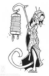  accessory anthro asian_clothing black_and_white chinese_clothing clothed clothing conditional_dnp domestic_cat dress east_asian_clothing felid feline felis female fully_clothed hair hair_accessory hair_bun hair_sticks jollyjack kat_vance lamp lantern mammal monochrome paper_lantern sequential_art solo staff 