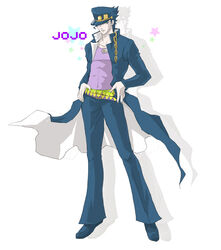  1boy bad_id bad_pixiv_id bell-bottoms black_hair chains gakuran hat jojo_no_kimyou_na_bouken kazuma_kaneko_(style) kujo_jotaro male_focus pants parody photoshop_(medium) sakusigi school_uniform solo stardust_crusaders style_parody 