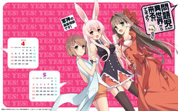  amano_yuu animal_ears bunny_ears calendar chibi cleavage dress headphones kasukabe_you kudou_asuka kurousagi_(mondaiji_tachi_ga_isekai_kara_kuru_sou_desu_yo?) mondaiji_tachi_ga_isekai_kara_kuru_sou_desu_yo? sakamaki_izayoi stockings thighhighs 