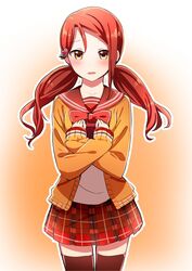  blush brown_eyes jacket long_hair love_live!_sunshine!! maroon_hair sakurauchi_riko smile twintails valentines 