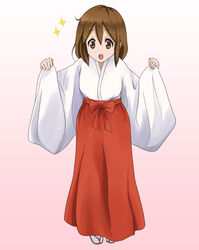  brown_eyes brown_hair commentary_request female hirasawa_yui japanese_clothes k-on! miko shizupu short_hair 