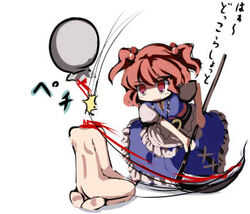  1boy blood chibi death decapitation female gatau lowres onozuka_komachi red_hair scythe sin_sack touhou translated two_side_up 