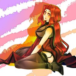  commentary_request female garter_straps genderswap_(mtf) johann long_hair m.u.g.e.n rage_of_the_dragons red_eyes red_hair rule_63 snk solo thighhighs tobi_(discharge_cycle) 