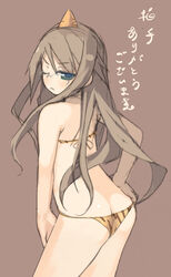  animal_print arima_senka bikini female glasses horns kashiwamochi_yomogi long_hair one_eye_closed oni original photoshop_(medium) sketch solo swimsuit tiger_print very_long_hair 