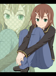  1boy bad_id bad_pixiv_id baka_to_test_to_shoukanjuu brown_hair goro green_eyes kinoshita_hideyoshi male_focus otoko_no_ko pants solo 