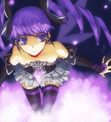  alternate_costume bare_shoulders colored_eyelashes commentary_request detached_sleeves drill_hair female frills goth_fashion long_hair official_alternate_costume purple_background purple_eyes purple_hair purple_theme purple_thighhighs solo sophie_(gothic_lolita)_(tales) sophie_(tales) tales_of_(series) tales_of_graces thighhighs twintails yuma_(zero) 