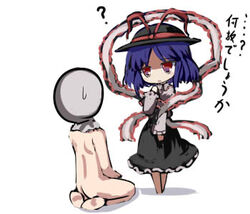  1boy ? blue_hair chibi female gatau hat lowres nagae_iku sin_sack touhou translated 