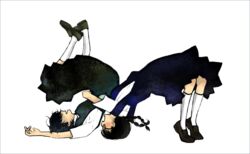  2girls aoi_hana bad_id bad_pixiv_id german_suplex glasses manjoume_fumi multiple_girls nireta short_hair sugimoto_yasuko suplex 