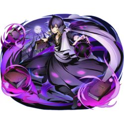  1boy black_footwear book boots divine_gate fairy_tail full_body full_moon holding holding_book jewelry looking_at_viewer magic male_focus moon necklace night official_art purple_hair red_eyes solo transparent_background ucmm zeref 