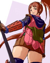  armor ass brown_hair commentary_request female heterochromia isu long_hair lowres oekaki onimusha onimusha:_dawn_of_dreams side_ponytail solo when_you_see_it yagyuu_juubei_(dawn_of_dreams) 