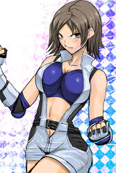  bad_id bad_pixiv_id breasts erugiza female fingerless_gloves gloves jumpsuit kazama_asuka large_breasts short_hair solo tekken 