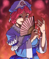  female hand_fan hat saigyouji_yuyuko solo spidu touhou 