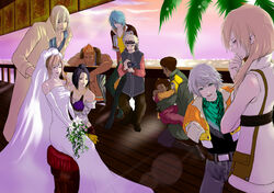  &eacute;clair_farron 3girls 6+boys afro blonde_hair blue_eyes blue_hair bouquet bridal_veil bride brown_hair camera commentary_request crossed_arms dajh_katzroy dress elbow_gloves everyone exaudixxx final_fantasy final_fantasy_xiii flower gadot gloves goggles green_eyes handkerchief hope_estheim lebreau lolicon long_hair maqui multiple_boys multiple_girls orange_hair pink_hair ponytail sazh_katzroy scarf serah_farron short_hair side_ponytail snow_villiers veil wedding_dress white_hair 