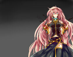  bad_id bad_pixiv_id black_thighhighs blood blue_eyes breasts detached_sleeves dress empty_eyes female glowing glowing_eyes headband instrument keypad large_breasts long_hair megurine_luka navel photoshop_(medium) pink_hair solo thighhighs thighs very_long_hair vocaloid wingtemple yandere zettai_ryouiki 