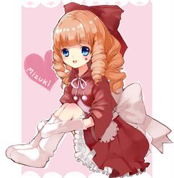  bad_id bad_pixiv_id blue_eyes bow drill_hair female gloves hairbow heart latale momoko_(momopoco) sitting socks solo 