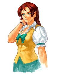  female green_eyes kisarah_westfield neo_geo_battle_coliseum official_art ogura_eisuke photoshop_(medium) red_hair school_uniform snk solo tsuukai_gangan_koushinkyoku watch wristwatch 