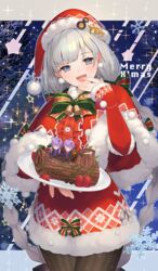  alternate_costume bell black_pantyhose blue_eyes blush bow braid brother_and_sister capelet christmas commentary_request dress earrings female food fruit fur-trimmed_dress fur_trim grey_hair hat hat_ornament highres jewelry jingle_bell kizuna_akari long_hair looking_at_viewer merry_christmas open_mouth pantyhose plate pom_pom_(clothes) pom_pom_earrings red_dress santa_costume santa_hat shirinda_fureiru siblings snowflakes solo sparkle star_(symbol) strawberry striped_clothes striped_pantyhose twin_braids very_long_hair voiceroid yule_log_(cake) yuzuki_yukari yuzuki_yukari&#039;s_younger_twin_brother 