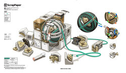  arknights cable commentary device diagram english_commentary english_text highres inner_workings kafka_(arknights) no_humans norizc rubik&#039;s_cube simple_background weapon weapon_focus white_background 