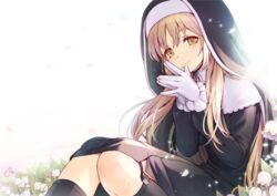  blonde_hair flowers gloves long_hair nijisanji sister_cleaire tagme_(artist) yellow_eyes 