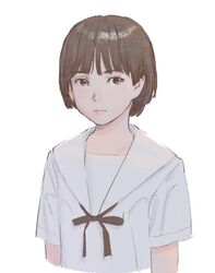  brown_eyes brown_hair cropped_torso expressionless female original sailor_collar second-party_source shirt short_hair simple_background solo upper_body white_background white_sailor_collar white_shirt yoshinari_kou 