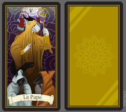  absurd_res anthro bovid brown_body brown_fur canid canine canis canthus caprine card card_template cloud digital_media_(artwork) domestic_dog fortune_telling french_text fur goat grey_body grey_fur group hi_res horn lupelongo major_arcana male mammal mask roman_numeral tarot tarot_card tentacle text the_hierophant_(tarot) translated white_body white_fur yellow_body yellow_fur 