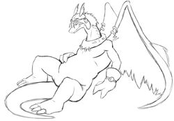  anthro black_and_white collar dragon legendz male monochrome mythological_creature mythological_scalie mythology scalie shiron simple_background solo tail thegreatmatsutzu white_background 