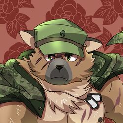  1:1 2020 anthro avoid_posting black_nose canid canine canis clothing cute_fangs domestic_dog hat headgear headwear hi_res kemono lifewonders male mammal nikunabe1989 nipples overweight overweight_anthro overweight_male portrait scar shirt solo tokyo_afterschool_summoners topwear yasuyori_(tas) 