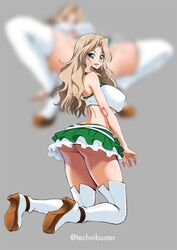  alternate_costume ass back bad_id bad_pixiv_id belt blonde_hair blue_eyes blur_censor blurry blurry_background boots breasts censored commentary_request crop_top female frilled_skirt frills girls_und_panzer green_skirt hair_intakes high_heel_boots high_heels highres kay_(girls_und_panzer) kneeling large_breasts layered_skirt long_hair looking_at_viewer looking_back microskirt nakamura_remu open_mouth partial_commentary race_queen shirt simple_background skirt smile solo thigh_boots thighhighs twitter_username white_belt white_footwear white_shirt 