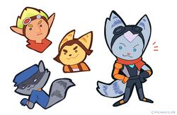  brown_nose chibi chicinlicin clothing crossover cybernetic_arm cybernetic_limb eyewear female fluffy fluffy_tail fur goggles green_eyes green_hair grey_body grey_fur grey_nose group hair hat headgear headwear humanoid humanoid_pointy_ears jak_(jak_and_daxter) jak_and_daxter lombax male mammal naughty_dog pink_nose procyonid purple_hair raccoon ratchet_(ratchet_and_clank) ratchet_and_clank rivet_(ratchet_and_clank) scarf semi-anthro signature sly_cooper sly_cooper_(series) smile sony_corporation sony_interactive_entertainment sucker_punch_productions tail white_eyes yellow_body yellow_fur 