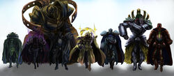  6+boys armor bakabakasii caius_the_shadow_monarch delg_the_dark_monarch duel_monster granmarg_the_rock_monarch highres kuraz_the_light_monarch mobius_the_frost_monarch multiple_boys raiza_the_storm_monarch thestalos_the_firestorm_monarch yu-gi-oh! zaborg_the_thunder_monarch 