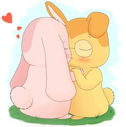  anthro blush canon_couple closed_eyes daww domestic_rabbit duo eyewear female fluffy fluffy_tail fur glasses hand_holding happy_happy_clover heart_symbol improbable_(artist) kissing lagomorph leporid long_ears lop_rabbit male male/female mallow_(happy_happy_clover) mammal orange_body orange_fur oryctolagus pink_body pink_fur pixiv rabbit romantic romantic_couple sayuri_tatsuyama semi-anthro shallot_(happy_happy_clover) short_fur simple_background tail yellow_body yellow_fur 