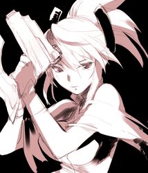  bare_shoulders breasts female gloves gun hair_ornament legretta long_hair monochrome ponytail tales_of_(series) tales_of_the_abyss 