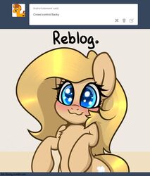  2015 backy_(mlp) blush earth_pony english_text equid equine fan_character female feral hasbro hi_res horse looking_at_viewer mammal my_little_pony pony slavedemorto smile solo text 