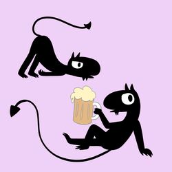  1:1 alcohol anthro beer beverage crocodilianbooty demon disenchantment_(series) fangs hi_res looking_at_viewer luci_(disenchantment) male netflix pointed_tail relaxing silhouette simple_background solo teeth 