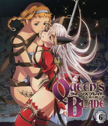  2girls absurdres aldra_(queen&#039;s_blade) belt_bra breasts cleavage duplicate exiled_warrior_leina eyepatch hairband highres leina_(queen&#039;s_blade) long_hair medium_breasts multiple_girls queen&#039;s_blade queen_aldra silver_hair sword thighhighs weapon 