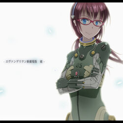  armor backlighting bad_id bad_pixiv_id blue_eyes bodysuit breasts crossed_arms evangelion:_2.0_you_can_(not)_advance female glasses gloves green_bodysuit hairband letterboxed light_smile long_hair looking_at_viewer low_twintails makinami_mari_illustrious neon_genesis_evangelion oumi_(rsag) pauldrons pilot_suit plugsuit purple_hair rebuild_of_evangelion red-framed_eyewear shoulder_armor small_breasts smile solo turtleneck twintails upper_body vambraces white_background 