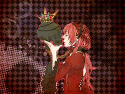  bad_id bad_pixiv_id crown dress female goth_fashion hands kissing kissing_skull long_hair megurine_luka nxn pink_hair skull solo vocaloid 