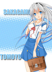  bad_id bad_pixiv_id bag blue_eyes clannad female grey_hair hairband hikarizaka_private_high_school_uniform long_hair noto_tsugumi photoshop_(medium) sakagami_tomoyo school_uniform solo 