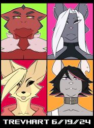  artist_name canid canine clothing collar dated domestic_cat fangs felid feline felis female fennec_fox fox green_eyes hair hi_res hoodie lizard long_hair looking_at_viewer male mammal murid murine piercing rat reptile rodent scalie smile teeth tongue tongue_out topwear trevhart true_fox watermark white_hair 