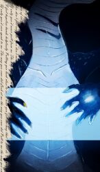  2024 5_fingers abstract_background alternate_color anthro black_text blue_body breasts cobra collage_(artwork) digital_media_(artwork) english_text female fingers glowing hi_res laura_(leprzil) leprzil long_body mouth_closed negative_colors reptile scales scalie snake solo text white_body 