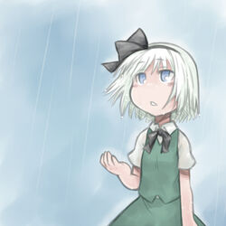  black_bow bow commentary_request female konpaku_youmu myonde rain sketch solo touhou 